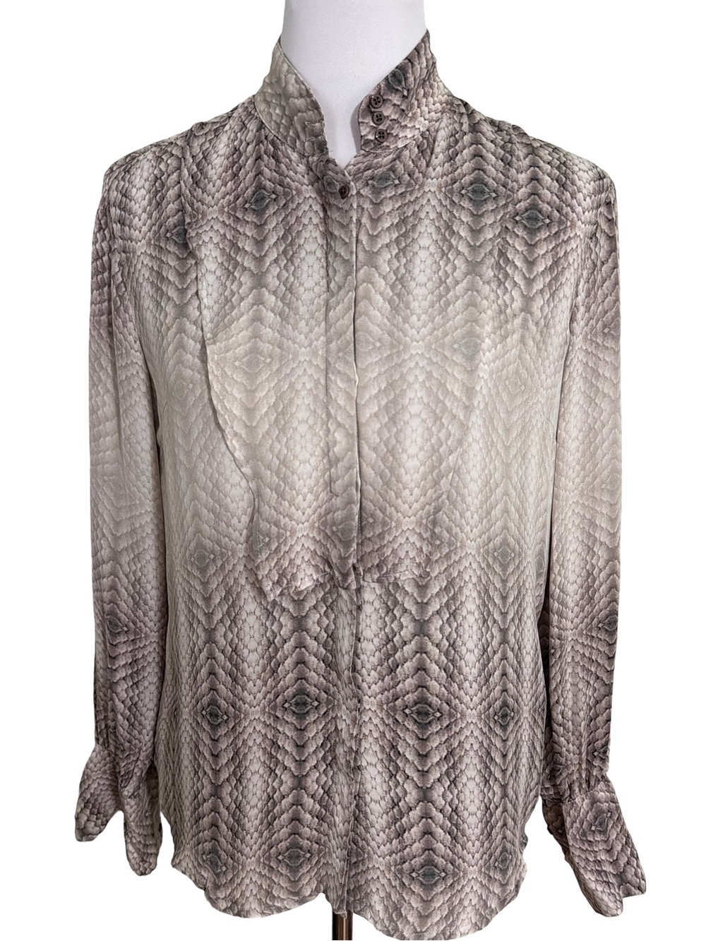 Joe's Jeans Silk Mandarin Collar Blouse Snake Print Neutral Size M